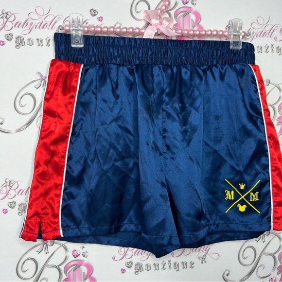 Disney shorts silky satin nautical Mickey mouse embroidery bottom leg slits - Picture 3 of 7